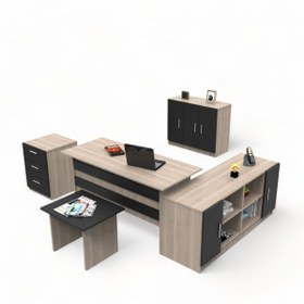 Resim L'occi Concept Diego Abcef Ofis Büro 5'li Masa Takımı Meşe-siyah 