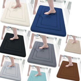 Resim 1 adet Coral Fleece Banyo Matı - Kaymaz, Hızlı Kuruyan, Makine Yıkamalı PVC Kaymaz Tabanlı, Bej/Beyaz, Siyah/Mavi ve Gri/Beyaz Geometrik Desen - Banyo ve Çamaşır Odası Zeminleri için Mükemmel, Banyo Matı 