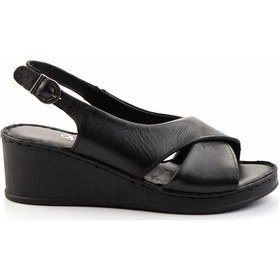 Resim Siyah Hakiki Deri Kadın Dolgu Topuklu Ayakkabı K05466057003 Siyah 