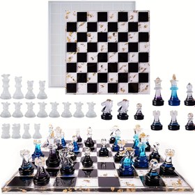 Resim 17 parça - Tam boyutlu satranç kalıp seti epoksi döküm için, 3D reçine satranç taşları ve satranç tahtası epoksi silikon kalıplarla güncellenmiş versiyon, DIY satranç oyunları, meraklılar için hediye 