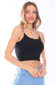 Resim Kadın İnce Askılı Pamuklu Crop Bluz 