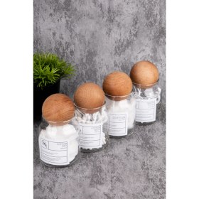 Resim 4'lü 300ML Top Kapaklı Cam Kavanoz, Pamuk, Makya ve Diş Ipi Saklama Kutusu 