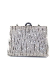 Resim Keeba Suyolu Taşlı Gümüş Abiye Çanta Abiye Portföy Clutch Davet Gece Çantası Kadın Abiye Taşlı Çanta 