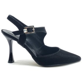 Resim Feles Okitam Toka Detaylı Arkası Açık Stiletto Kadın Topuklu Ayakkabı Siyah 