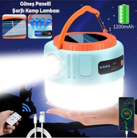 Resim Güneş Enerjili Şarjlı Solar Kamp Lambası Ledli Asılarbilir El Feneri Powerbank 1200 Mah Karışık 