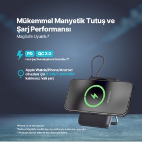 Resim Ttec ReCharger M LCD 10.000mAh MagSafe Uyumlu PD 20W USB-C Dahili Kablolu Stantlı Taşınabilir Hızlı Şarj 