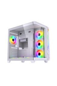 Resim F7-pro Argb Ön Panel Ve Kumandalı Fanlar Atx Gaming Beyaz Kasa 