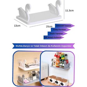 Resim 3b Trend Kuğu Tasarımlı Raf Kendinden Yapışkanlı Dekoratif Ve Portatif Raf 