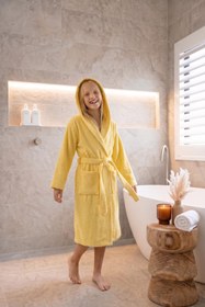 Resim CottonVerse Genç & Çocuk Kapşonlu Bornoz - %100 Pamuk, Unisex Sarı - Sarı / 9-10 Yaş 