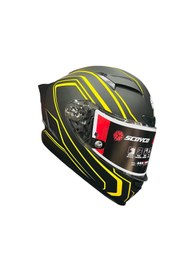 Resim Scoyco FF-871 Flash Güneş Vizörlü Kapalı Motosiklet Kask Mat Sarı - Siyah 