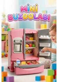 Resim Pilli Işıklı Duman Atan Oyuncak Mini Eğitici Evcilik Oyuncak Buzdolabı Seti 