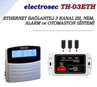 Resim Electrosec TH-03 ETH Web Tabanlı 3 Kanal Isı, Nem ve Alarm Takip Sistemi +1 Prob + 16V Adaptör 