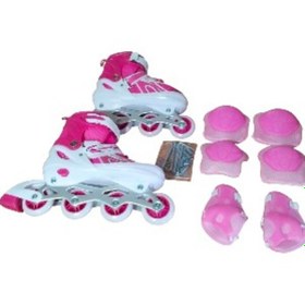 Resim Paten Ayarlanabilir 2+2 Ve 2+1+1 Işıklı Pembe Koruma Seti Pembe 