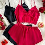 Resim 4 adet Kadınlar için Seksi ve Rahat Ev Kamisolesi Şort Pijama Seti 
