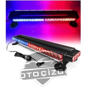 Resim Mıknatıslı Tepe Çakar Lamba Çift Taraflı 54 Led Mavi-kırmızı 7 Modlü 12v 24v 70 Cm 
