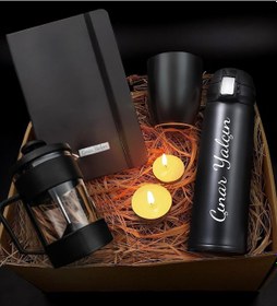 Resim Kişiye Özel 400 Ml. Kilitli Çelik Termos & French Press & Defter 