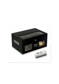 Resim Elektronik Nemlendiricili Camlı Puro Kutusu Humidor Mat Siyah 