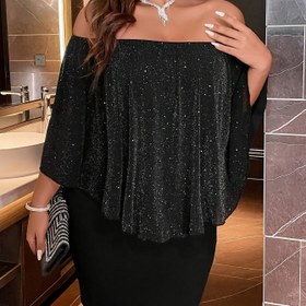 Resim Omuzdan Asılan Pelerinli Bodycon Elbise, Şık Pelerinli Kısa Kollu Mini Elbise, Kadın Giyim 