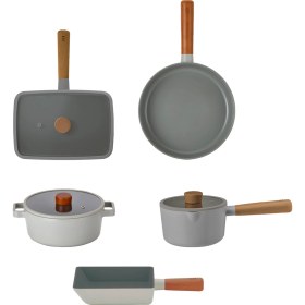 Resim Neoflam Fika Gri Alüminyum Döküm Cam Kapaklı 8 Parça Tencere & Tava Seti 15T16S18D26T29T 