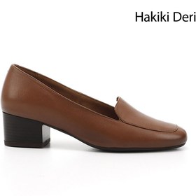 Resim GÖNDERİ(R) Kadın / Kız Taba Antik Küt Burun Kısa Kalın Topuklu Hakiki Deri Ayakkabı 