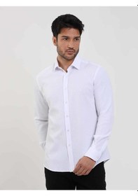 Resim Dufy Beyaz Erkek Slim Fit Gofre Desenli Brent Yaka Uzun Kol Gömlek - 104795-beyaz Beyaz 
