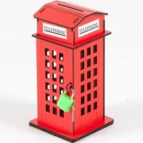 Resim Ahşap Kumbara London Telefon Kulübesi 16 cm 