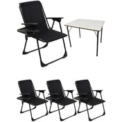Resim Natura 4 Adet Kamp Sandalyesi Dikdörtgn Bardaklık Siyah+ MDF Masa Siyah 