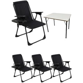 Resim Natura 4 Adet Kamp Sandalyesi Dikdörtgn Bardaklık Siyah+ MDF Masa Siyah 