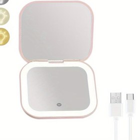 Resim USB Şarjlı Taşınabilir Mini Makyaj Aynası, 3x Büyütme, LED Aydınlatma, Katlanabilir Seyahat Aynası - Lityum Pil ile Profesyonel ve Ev Kullanımı için USB Güçlü Kompakt Makyaj Aynası - Yolda, Cilt Bakımı, Lens Uygulaması İçin İdeal - Kadınlar için Mükemmel Hediye, Şık Tasarım, Parlak Yüzey, Güzellik Tutkunları 