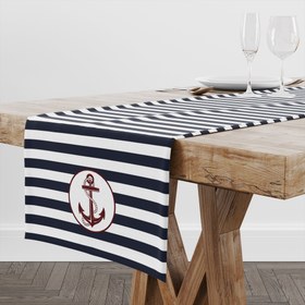 Resim Lacivert Çizgili Bordo Çapa Runner Örtü - 40 cm x 140 cm 