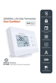 Resim GENERAL Life ILLONA HT300S RF Kablosuz Günlük ve Haftalık Programlanabilir Oda Termostatı - Beyaz 