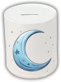 Resim Mavi Ay Baskılı Kumbara - Seramik Para Biriktirme Kumbarası 