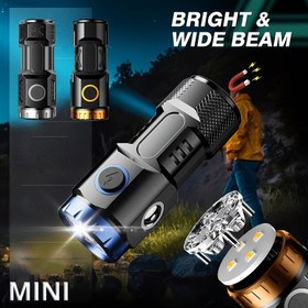 Resim 1 adet MINI şarj edilebilir el feneri, LED el feneri, dış mekan aydınlatma aparatı, spor ve açık hava ekipmanı, elde taşınabilir el feneri, USB ile şarj edilebilir kamp lambası, kuyruk mıknatıslı çalışma ışığı, keşif, kampçılık, balık tutma, acil durumlar vb. için uygun 