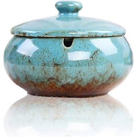 Resim Kapaklı Seramik Küllük, Rüzgar Geçirmez, Retro Çin Tarzı, Siyah Mavi 