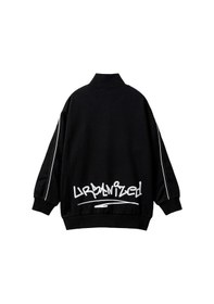 Resim United Colors Of Benetton Benetton Erkek Çocuk Siyah Önü Arkası Baskılı Kolları Şerit Detaylı Fermuarlı Sweatshirt Siyah 