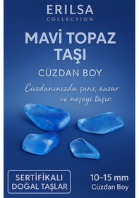Resim Sertifikalı Mavi Topaz Taşı Kütle 10-15 Mm Cüzdan Boy Şans Neşe 