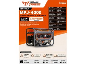 Resim Megasan Power Benzinli Jeneratör MPJ-4000 