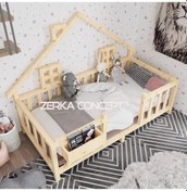 Resim Eva İthal Ladin Ahşap Çatılı Montessori Çocuk Karyola 90*190 cm 