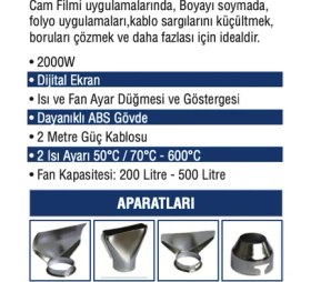 Resim Mercure MC-9028 Sıcak Hava Tabancası Dijital Göstergeli 