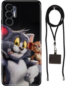 Resim TECNO Pova 3 Kılıf Jerry ve Tom Desenli Silikon İpli Boyun Askı Aparatı 