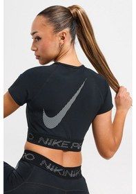 Resim Nike Pro Dri Fit Short Sleeve Cropped Graphic Tight Fit Top Kadın Sıkı Kesim Kısa Tişört Siyah Siyah 