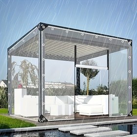 Resim Açık Hava Su Geçirmez Yağmur Örtüsü, Rüzgar Geçirmez Şeffaf Bahçe Veranda Gölgeliği, Kalınlaştırılmış Ağır Hizmet Tipi PE Malzeme, Sera, Çim ve Bahçe Aksesuarları için 