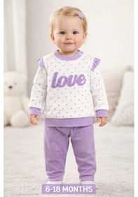 Resim Kabartma Baskılı %100 Pamuk Alt Üst Bebek Takımı Mor 