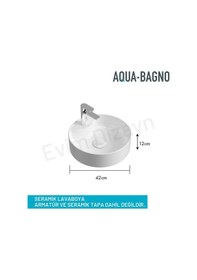 Resim Aqua Bagno "bianzo" Tezgah Üstü Lavabo, Batarya Delikli, 42 Cm Beyaz 