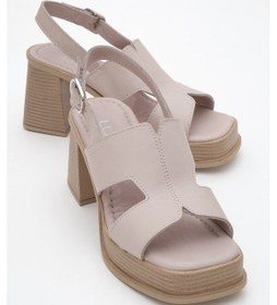 Resim Kevın Taş Cilt Hakiki Deri Kadın Platform Topuklu Sandalet Taş 