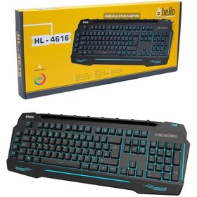 Resim Hello HL-4616 4 Makro Tuşlu 3 Renk Işıklı Gaming Oyuncu Klavye 