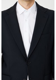 Resim Siyah Modern Slim Fit Düz Kumaş Klasik Kesim Takım Elbise Siyah 
