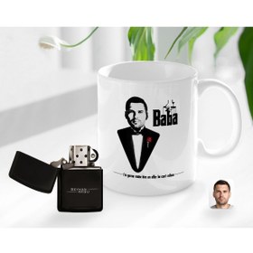 Resim Bk Gift Kişiye Özel Babalar Günü Hediyesi Godfather Baba Tasarımlı Kupa Bardak Ve Benzinli Çakmak Seti-6 