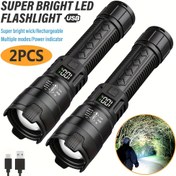 Resim 2 Adet Süper Parlak El Feneri, USB Şarj Edilebilir, Uzaktan Yakınlaştırma, Geniş Işın, Balıkçılık, Keşif ve İş Aydınlatması için Taşınabilir Acil Durum Aydınlatma Feneri 
