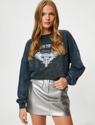 Resim Oversize Sweatshirt Bisiklet Yaka Eskitme Görünümlü 